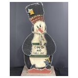 Christmas Wood Penguin Welcome Sign that says