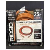 Ridged 25ft generator cord 7500 Watts & 250 Volts