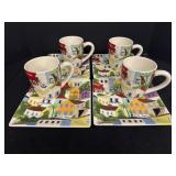 Pier 1 set of 4 Coffee Cups & Square Plates