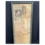 Vtg Framed Newspaper Advertising & Articles