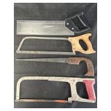 Variety of saw- Hacksaws, keyhole saw, & Tenon saw