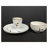 (3) Piece Ceramic Glazed Tea Cup, Saucer & Bowl