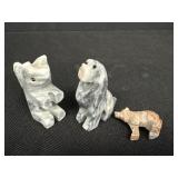 Marble Carved Squirrel, Dog & Bear Figurines