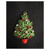 Holly Craft Christmas Tree Brooch Pin