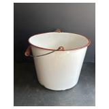 11.5" White w/ Red Trim Enamelware Bucket