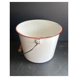 10.5" White w/ Red Trim Enamelware Bucket