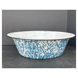 17" Blue & White Splatter Enamelware Basin