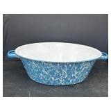 16" Blue & White Swirl Enamelware Basin w/ Handles