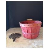 Red Wooden Basket w/ Handle & Sun Yard Decor