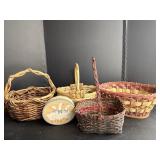(4) Vintage Baskets & Wooden Goose Container