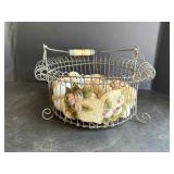 13.5" Wire egg basket w plastic & wooden eggs