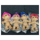 4 Russ 5in trolls, each w/different hair color &