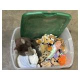 Variety of plush toys in Sterilite 66 Qt. Tote