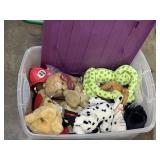 Variety of plush toys w/ 66 Qt. Sterilite tote