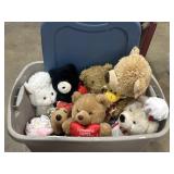 Variety of stuffed animals in small tote