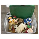 Variety of plush toys w/ Sterilite 62 L. Tote