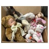 Variety Plush, vinyl, & porcelain dolls in costume