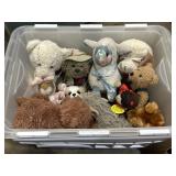 Variety of plush toys in Sterilite 45 L. Tote