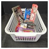 Assorted Keychains in White Basket