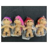 4 Russ 5in trolls, each w/different hair color &