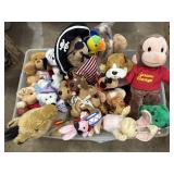 Large variety of stuffed animals in shallow