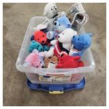 Rubbermaid Bin w/ Assorted Plush Teddy Bears