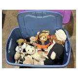 Variety of plush toys in 18 gal. Sterilite tote