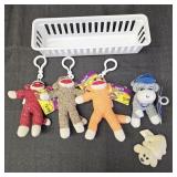 Mini Sock Monkeys & Pound Puppy in Small Basket