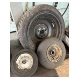 4 misc tires (2 connected with bracket) -
