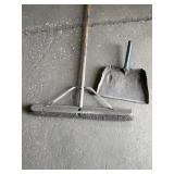 Push broom w/wooden handle & metal dust pan,