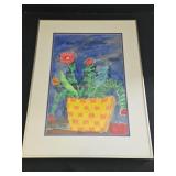 Framed Painting of Flowers in Yellow Vase