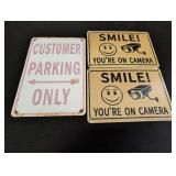 (3) Tin Signs, Customer Parking Only, Smile You