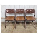 (3) Padded Brown Metal Folding Chairs