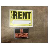 For rent & no trespassing (tin) signs