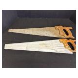 2 wood handled hand saws w/ 24 & 26in blades,
