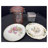 Ceramic Decorative Plates, Glass Lidded Jar &
