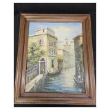 Framed Oil on Canvas of a Venetian Canal Scene