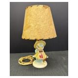 Vtg ceramic parakeet nursery lamp, works, 14in H