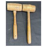 2 wood mallets, 9.75 & 11in handles, heads are
