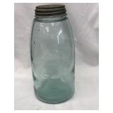 Aqua blue Ball jar, 1/1gal, triple L, sloped