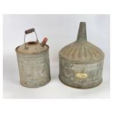 Vintage Galvanized Tin Gas Can and Funnel