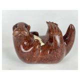 Otter and Fish Stone Sculpture - Signed