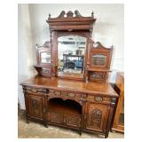 7 FT Antique Mirrored Back Sideboard