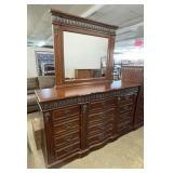 Wooden 12 Drawer Dresser with Beveled Mirror