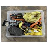 Selection of Straps, Ratchet, and Wheel Chocks