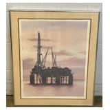 Framed and Signed Ocean Oil Rig