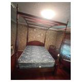 Carved Wooden Queen Size Canopy Bed