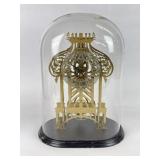 Vintage Skeleton Clock on Wooden Base w/ Cloche