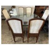 Vintage Asian Style Glass Top Table with 6 Chairs