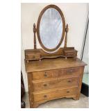 Vintage Wooden Dresser with Flip Beveled Mirror